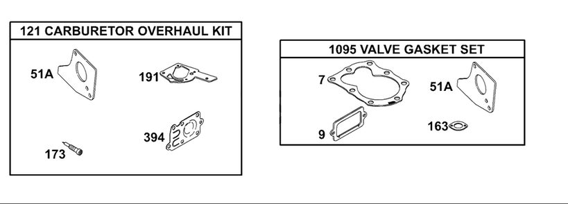 Carburetor Overhaul/Valve Gasket Set Diagram and Parts List for 133232-1012-XX  Briggs and Stratton Engine